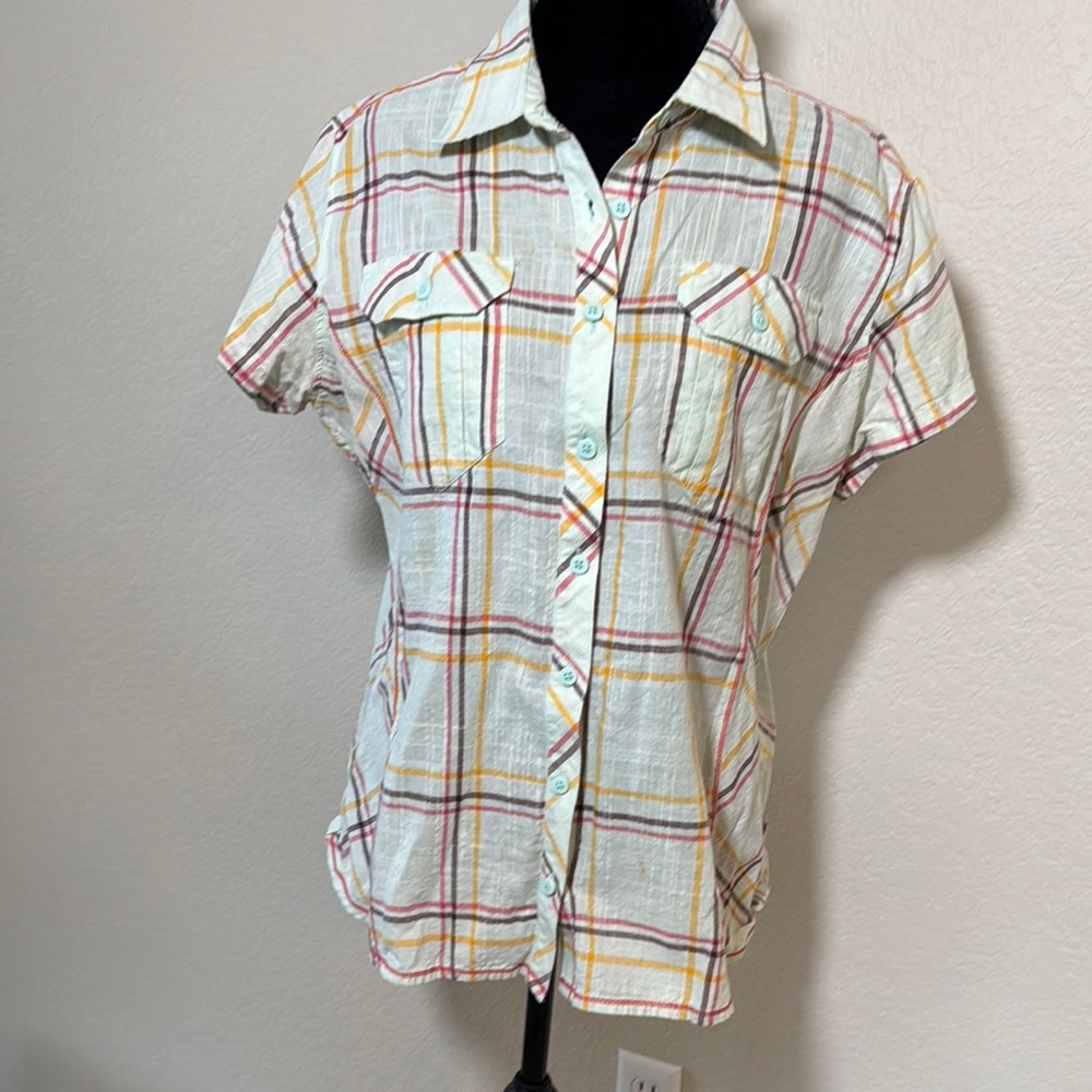 Columbia Pale Green Plaid Button-Up Women's Top XL
